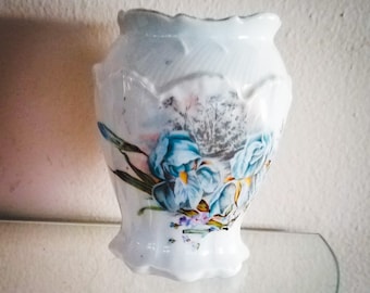 Vintage Iris Vase Blue Iris Flowers Victorian Vase