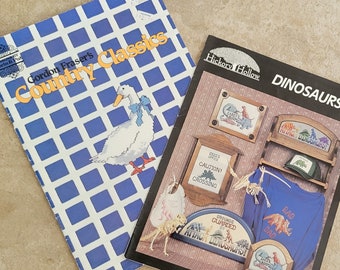 Vintage Dinosaurs Country Classics Cross Stitch Booklets Charts Set of Two 1980s