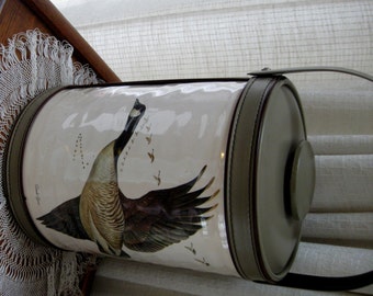 Vintage Ice Bucket Georges Briard Vinyl Canada Goose Signed Hunting Cabin 1970s