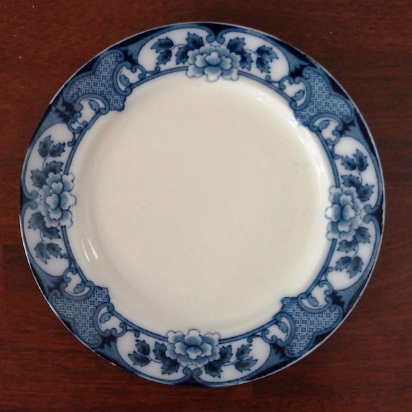 Flow Blue Plate Gloria Crownford Floral Cobalt Blue Burslem England Vintage