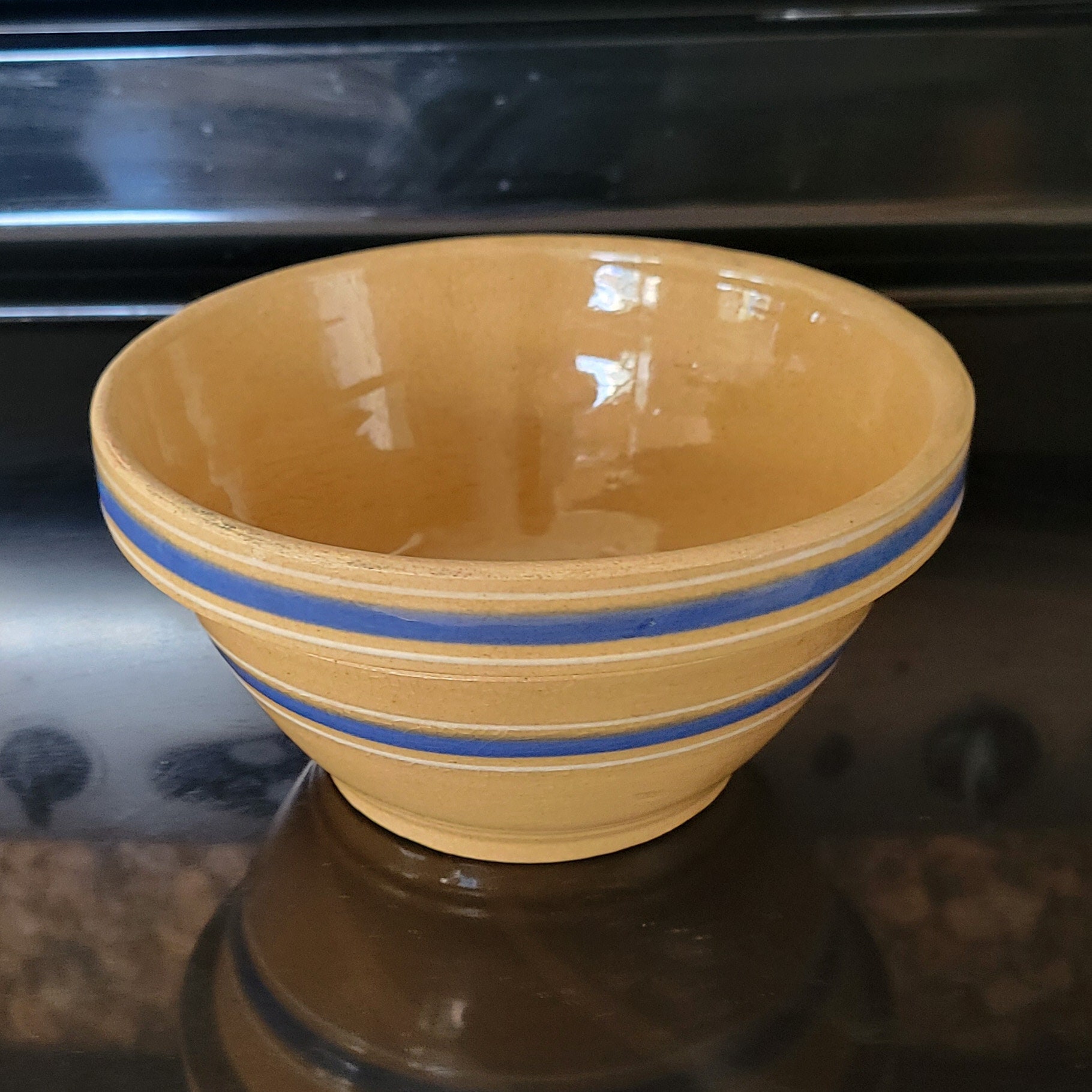USA Stoneware Pottery | 16 Inch Large Deep Bowl | Blue Stripe