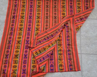 Vintage Peruvian Textile Fabric Tablecloth Blanket Hand Woven Hand Dyed Alpaca Wool Red Orange Green Tribal Ethnic