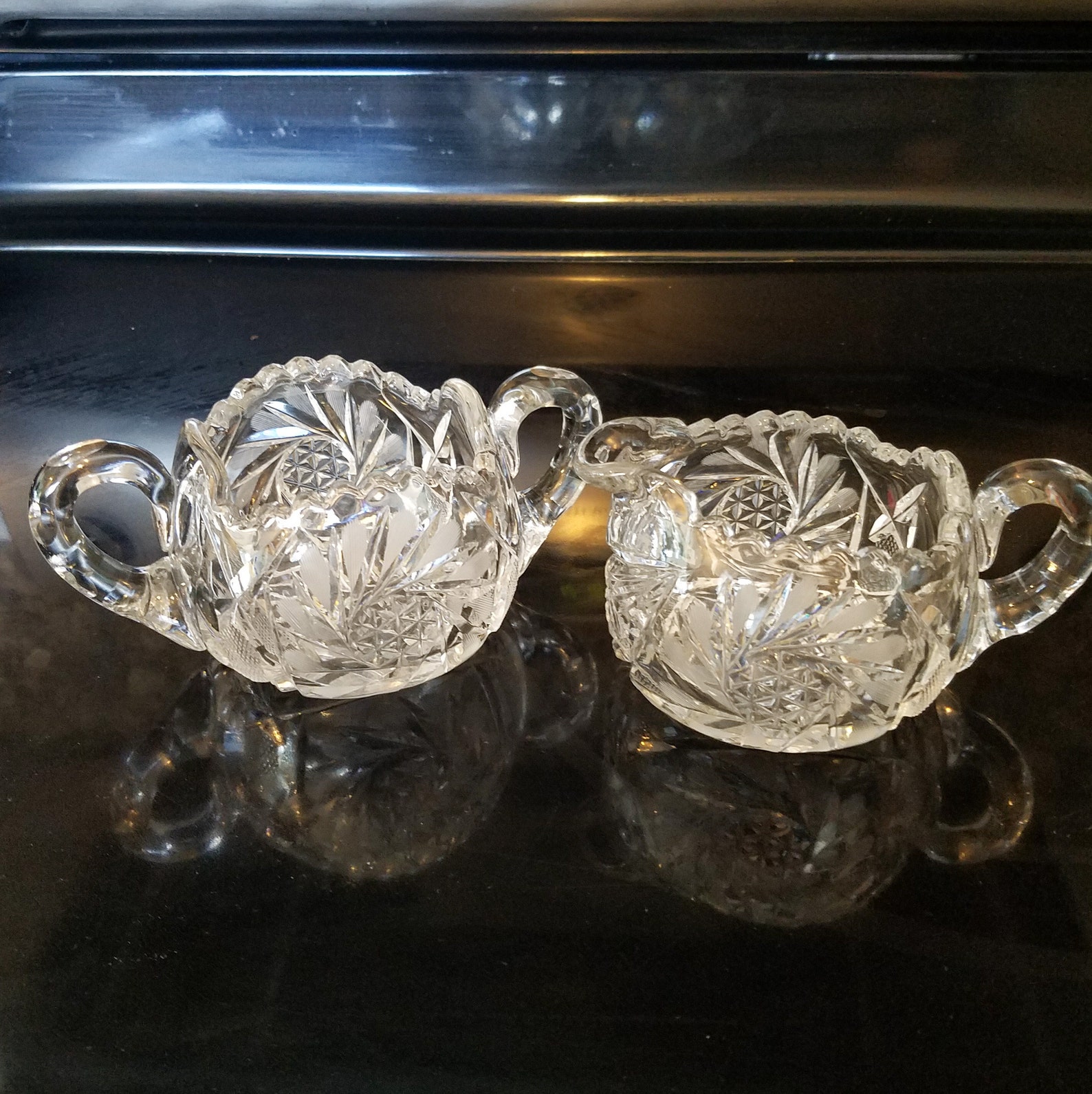 Vintage Cut Glass Creamer Sugar Set American Brilliant Cut Etsy