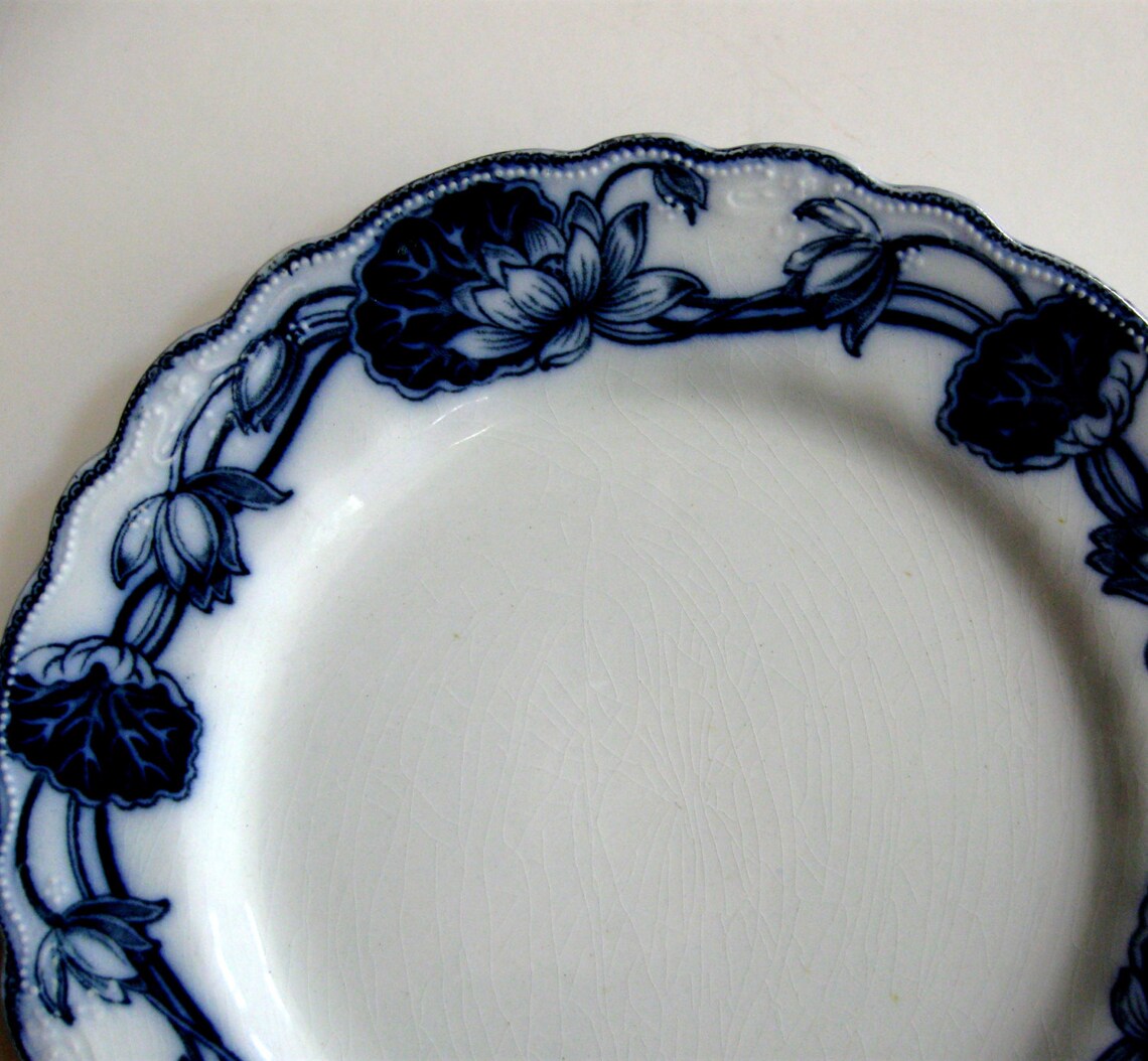 Vintage Flow Blue Plate Lily W Adams & Co England Blue White Etsy