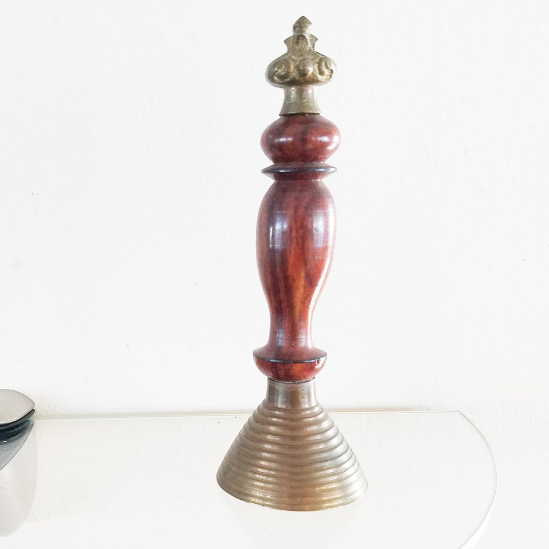 Handbell Decorative Brass Bell Wooden Turned Handle Ornate Brass Finial ...