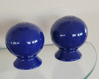 Vintage Blue Fiesta Salt and Pepper Shakers Cobalt Blue Ball Shape