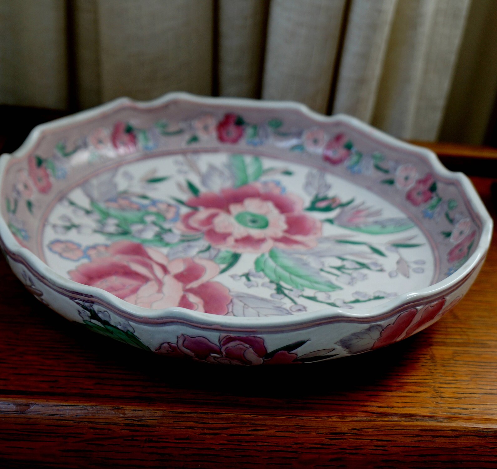Vintage Cabbage Rose Bowl Dish Floral Ceramic Roses Pink Round Etsy