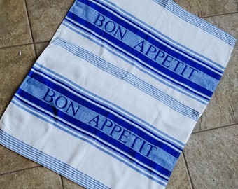 Kitchen Linen Towels Two Bon Appetit Towel Blue White Stripe Kitchen Décor New Old Stock 1980s Vintage