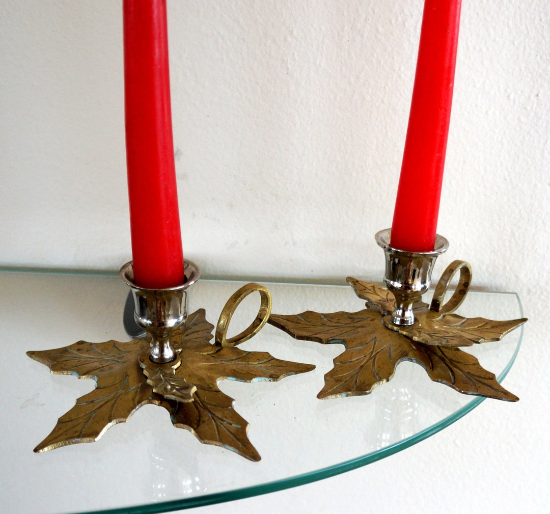 Christmas Holly Leaf Candle Holders Holly Leaves Solid Brass Etsy