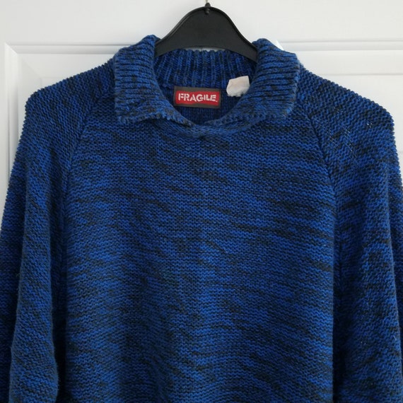 Vintage Sweater Blue Button Collar Long Sleeve Wo… - image 2