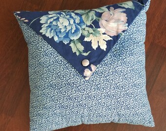 Vintage Floral Pillow Envelope Pillow Jacobean Flowers Blue White Pink