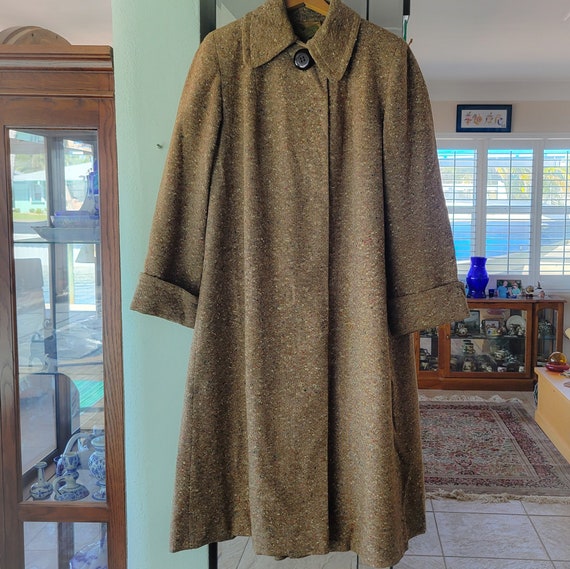 1940s Rare Ricemor Tweed Swing Coat Wool Brown Wh… - image 1