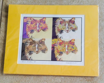 Kitty Lover Art Gift Lithograph Original Art Lisa Fischer Marie X’s 4 Gold Brown Cat Lover Gift