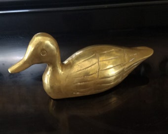 Vintage Brass Duck Paperweight Lake House Log Cabin Décor Gift for Him 9 inches