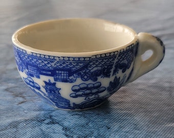 Vintage Blue Willow Porcelain Teacup Cup Doll Toy Tea Set Doll House Teacup 2 Inches Diameter Japan