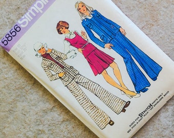 Vintage 1970s Simplicity Uncut Pattern 5856 Misses Top Jacket Short Flared Skirt Wide Leg Pants Size 10 Bust 32.5 Inch  25 Inch Waist