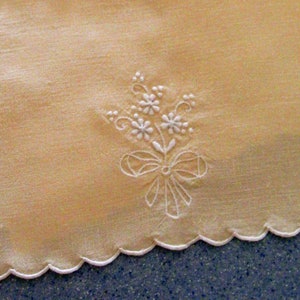 Vintage Doily Embroidered Floral White on Pale Yellow Small Oblong Set of Five 1950s image 4