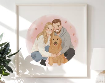 Custom Family Portrait Illustration, Anniversary Gift (Digital File)
