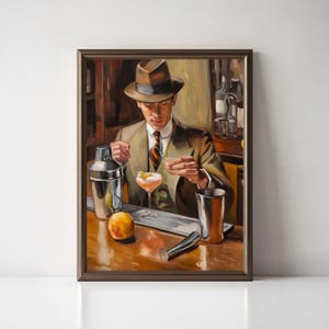 Gentleman at the Bar Print, Vintage Bartender Wall Art, Retro Bar Cart Decor, Classic Cocktail Poster, Speakeasy Decor, Man Cave Decor