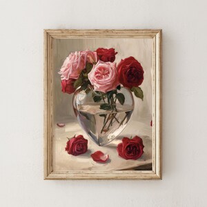 Red&pink Roses Print, Valentines Day Decor, Vintage Romantic Wall Art ...
