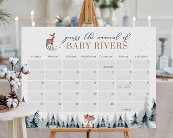 Baby It&#39;s Cold Outside Due Date Calender, Winter Baby  Birth Date Sign Template, Due Date Sign, Baby Shower Arrival Date Sign, Due Date Game