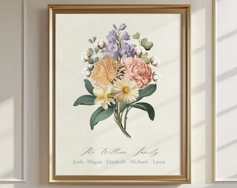 Custom Birth Flower Family Bouquet Print, Personalized Floral Gift (Digital Download)