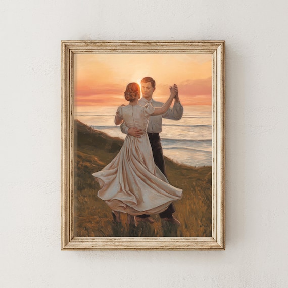 Couple Dancing at Sunset Print, Romantic Vintage Wall Art, Valentines Day Decor, Valentines Wall Art, Valentines Day Gift,Anniversaries Gift
