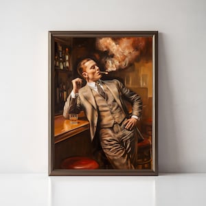 Vintage Gentleman Cigar Print, Retro Bar Cart Decor, Cigar & Whiskey Wall Art, Old Hollywood Aesthetic, Trendy Lounge Poster, Man Cave Decor
