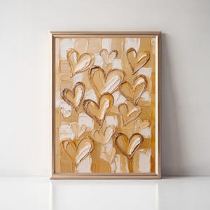 Vintage Gold & White Heart Print, Valentine&#39;s Day Decor, Valentine&#39;s Day Wall Art, Romantic Gift, Valentine Love Art, Romantic Gift For Her