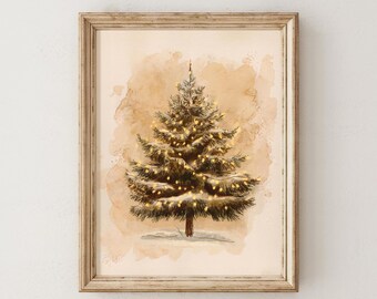Julgransväggkonst, Vintage julgranstryck, Vintage julväggkonst, Vinterhelgväggdekor, Juldekor, Rustik väggkonst