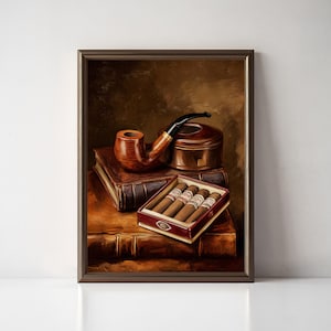 Vintage Cigar - Pipe Print, Gift for Cigar Lovers, Man Cave Decor, Masculine Office Wall Art, Bar Cart-Office Poster, Father's Day Gift Idea