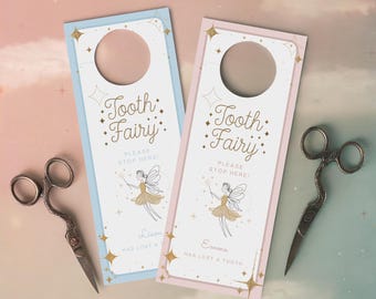 Tooth Fairy Door Hanger, Tooth Fairy Letter Extras, Printable Lost Tooth Template, Fully Editable, Pink & Blue Options