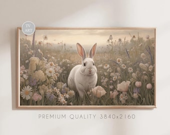 Marco de conejito de Pascua para TV, pintura de conejo primaveral, decoración vintage de primavera, marco de TV Samsung para habitación de bebé, protector de pantalla de Pascua para TV, decoración primaveral