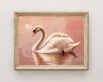Vintage Swan Art Print, Antique Swan Painting, Valentines Day Decor,Valentines Wall Art,Valentines Day Gift,Anniversaries Gift,Nursery Decor