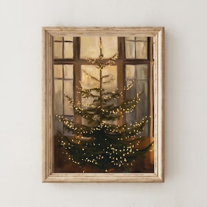 Impresión de árbol de Navidad vintage, impresión navideña antigua, arte mural navideño vintage, decoración de pared navideña, decoración navideña, arte mural rústico