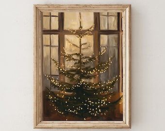 ヴィンテージクリスマスツリープリント、アンティーククリスマスプリント、ヴィンテージクリスマスウォールアート、冬のホリデーウォールデコレーション、クリスマスデコレーション、素朴なウォールアート