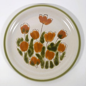 Vintage Meadowbrook Stoneware Orange Poppies or Tulips MCM 12&quot; Round Platter Retro Japan