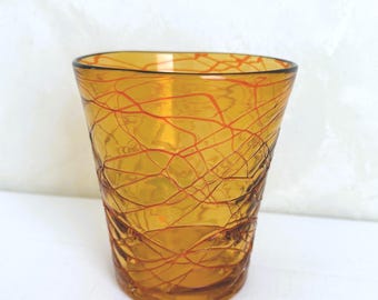 Cubo de hielo vintage de cristal italiano soplado a mano con rosca ámbar estilo Murano