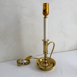 Vintage Polished Gold Brass Lamp Candlestick Column Finger Loop Working