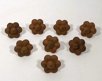 Antique Rusty Cast Iron Metal Rosettes Floral Hardware Spikes 1.75" Set of 8