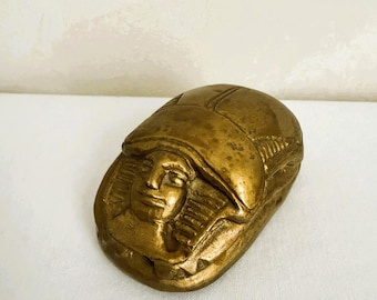 Vintageägyptischer Revival Gips Skarabäus Briefbeschwerer 3,5 "