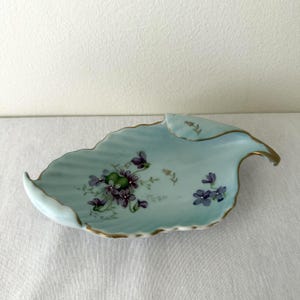 Vintage Arnart Porcelain Leaf Dish Purple Violets Japan Mid Century MCM