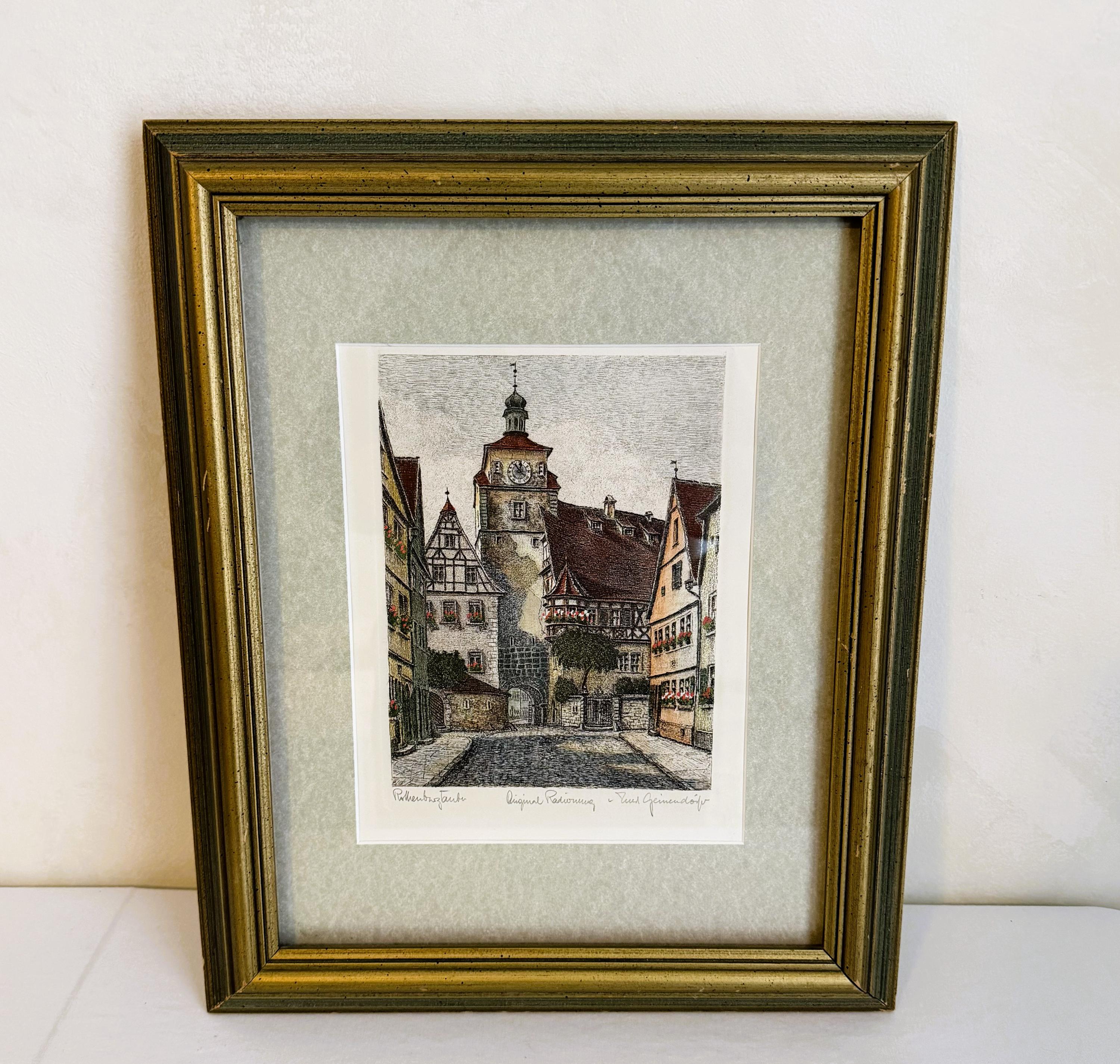 飾り絵　- アーティスト: Ernst Geissendörfer Ernst Geissendorfer Rothenburg Markusturm Colored Etching Signed