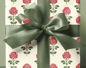 Red Rose Stencil Wrapping Paper - Romantic Floral Gift Wrap