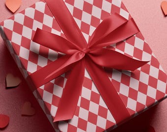 Pink and Red Diamond Checkerboard Wrapping Paper | Modern Geometric Gift Wrap