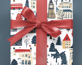 Christmas in London Wrapping Paper - Fun Holiday Scenes of Iconic London