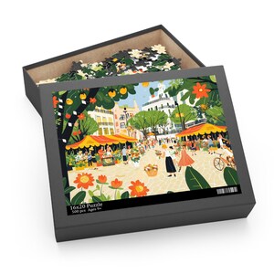 Barcelona Market Puzzle | Digitally Illustrated Colorful Plaza Scene | Travel Puzzle | Spain Puzzle