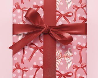 Pink Christmas Wrapping Paper, Polka Dot Bows, Festive Gift Wrap