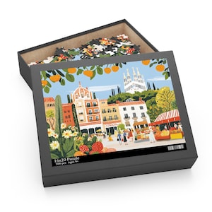 Barcelona Market Puzzle - Digitally Illustrated Plaza Scene | Travel Puzzle | Spain Puzzle