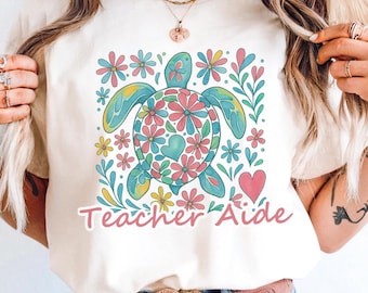 Custom Coastal Teacher Shirt, Sea Turtle Teacher Gift, Ocean Aesthetic Name Shirt, Personalized Teacher Team Shirt, Coastal Classroom Vibes